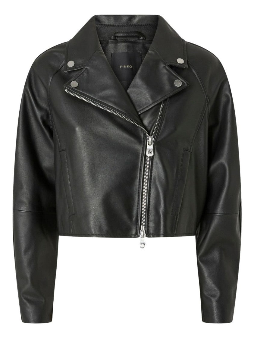 Pinko Cropped Biker Jacket In Smooth Nappa Leather