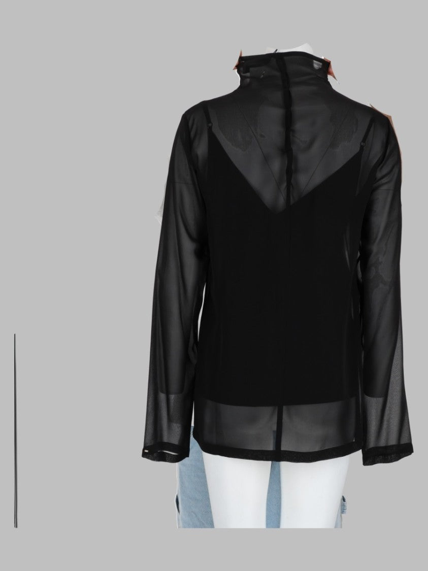 Sportmax Black Layered Silk Long-Sleeve Top