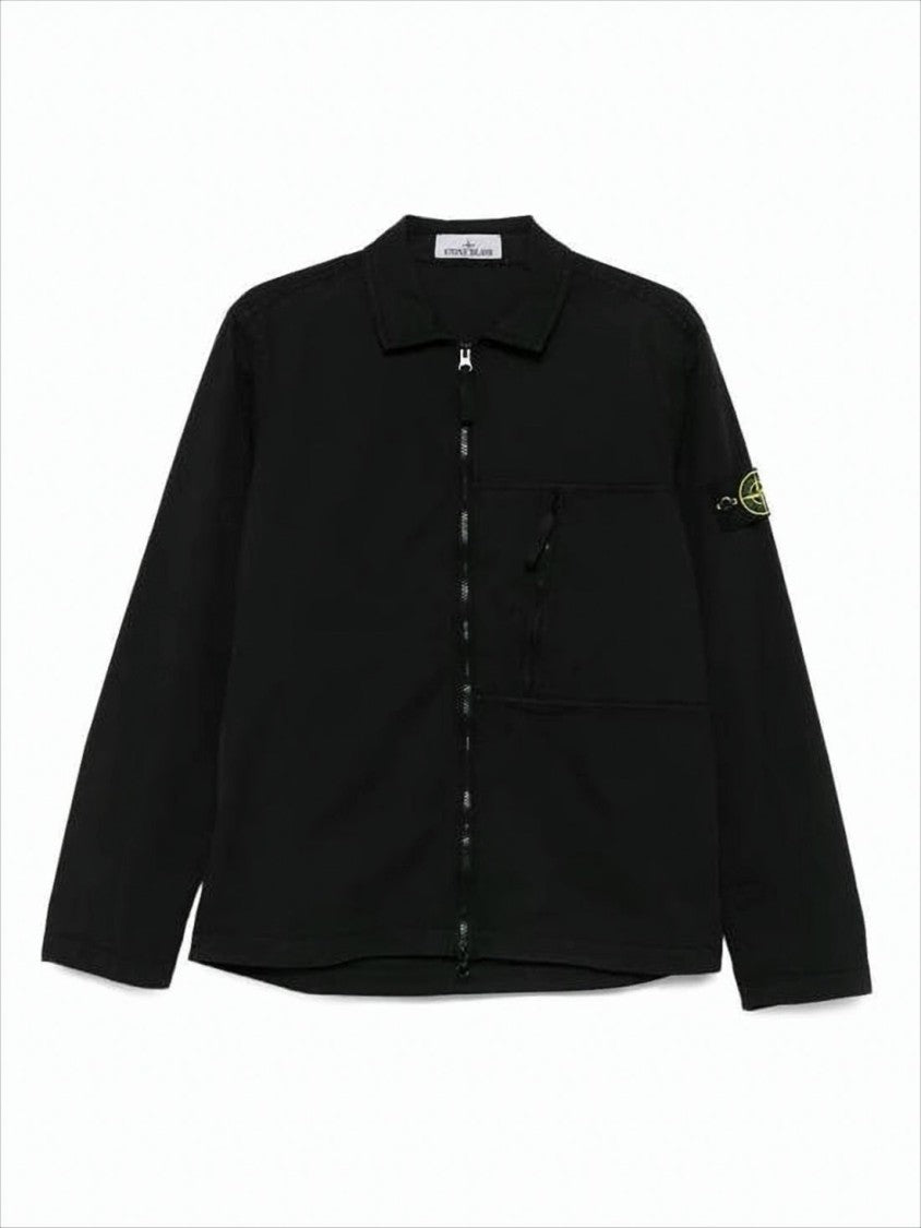 Stone Island Black Zip-Up Jacket With Classic Collar