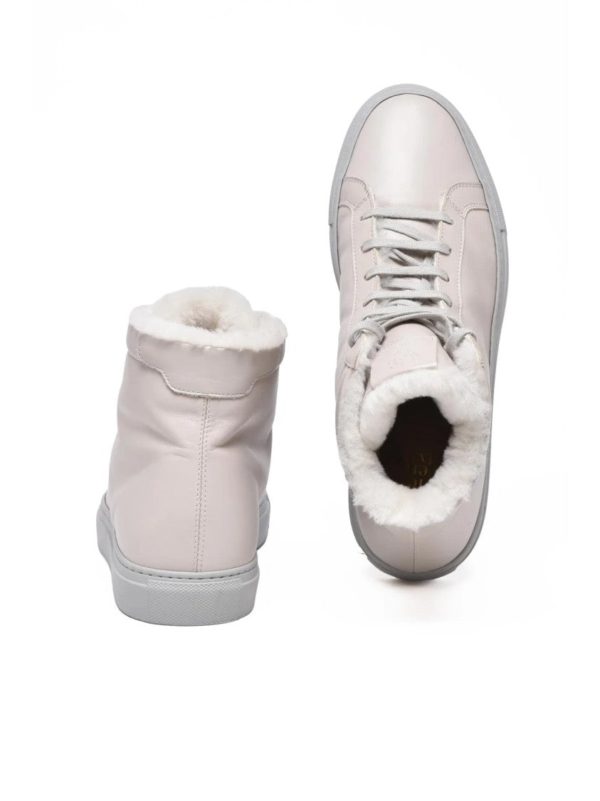 Eleventy Beige Leather High-Top Sneakers