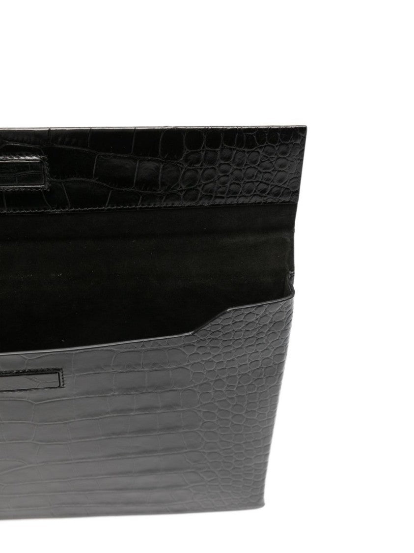 Tom Ford Crocodile-Embossed Black Wallet With Flap Closure