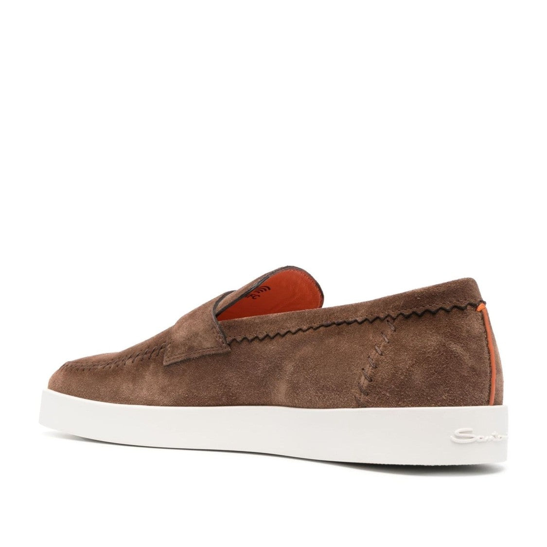 Santoni Brown Detailed Stitching Leather Loafers