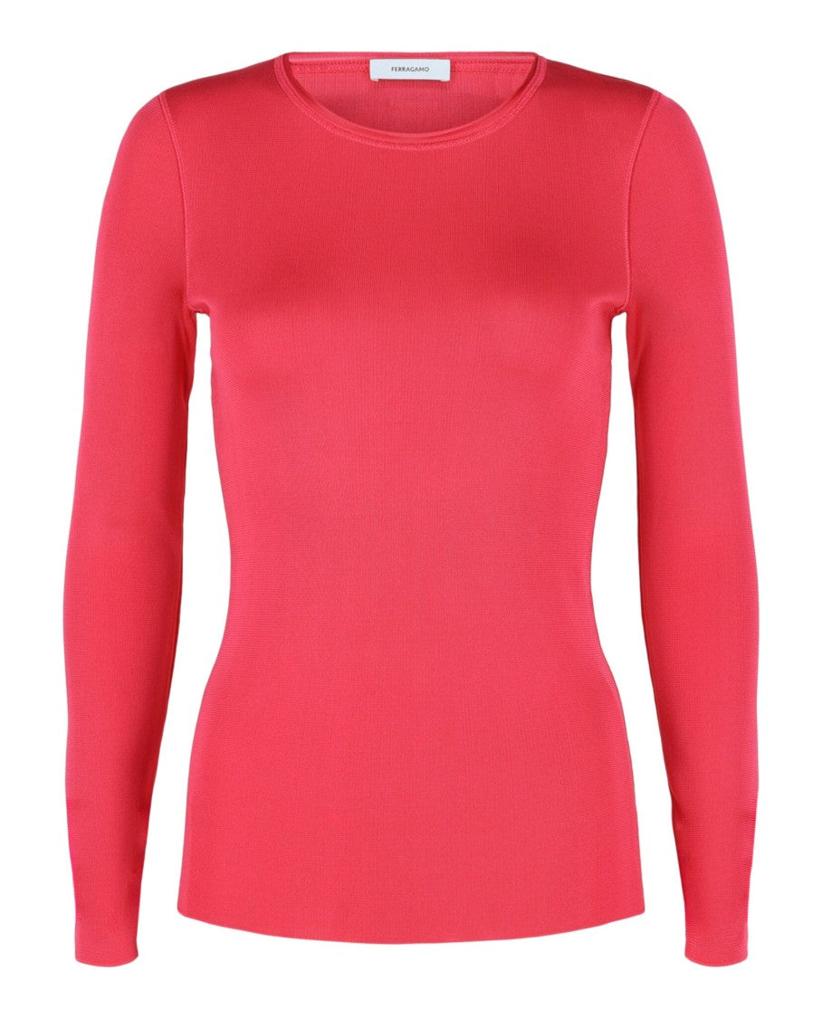 Ferragamo Fitted Long Sleeve Top With Round Neckline