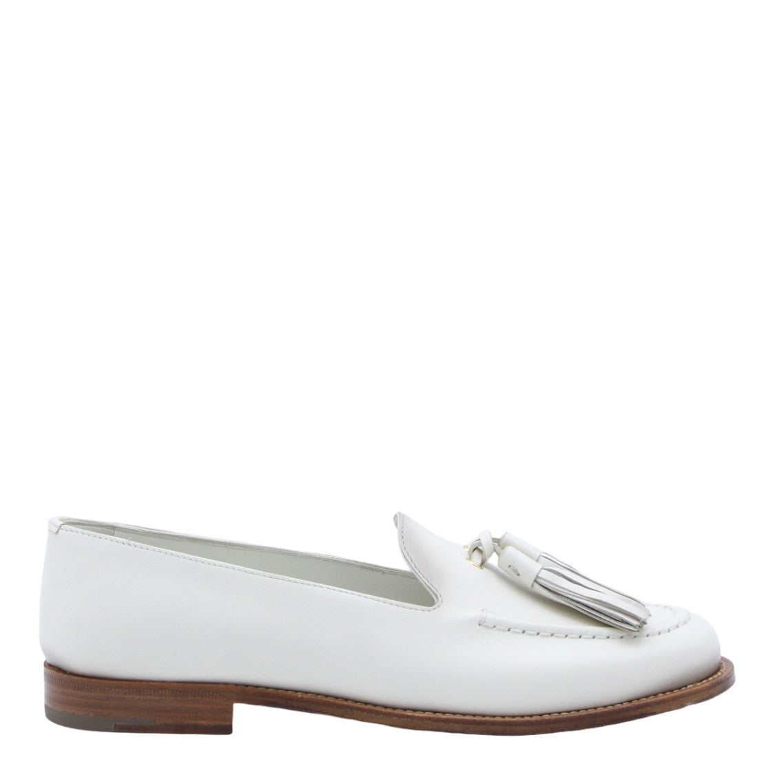 Church's White Leather Loafer Flats With Decorative Tassels