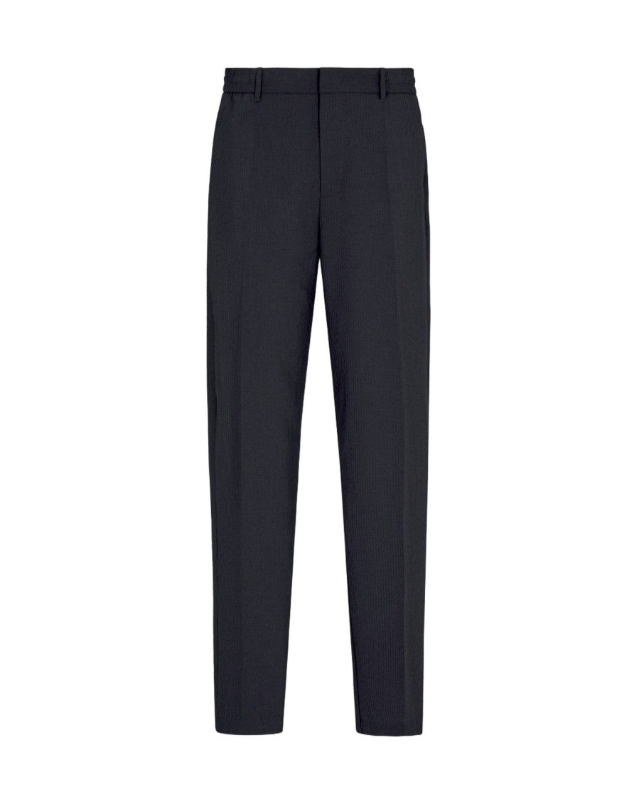 Emporio Armani Seersucker Texture Trousers With Tailored Relaxed Fit