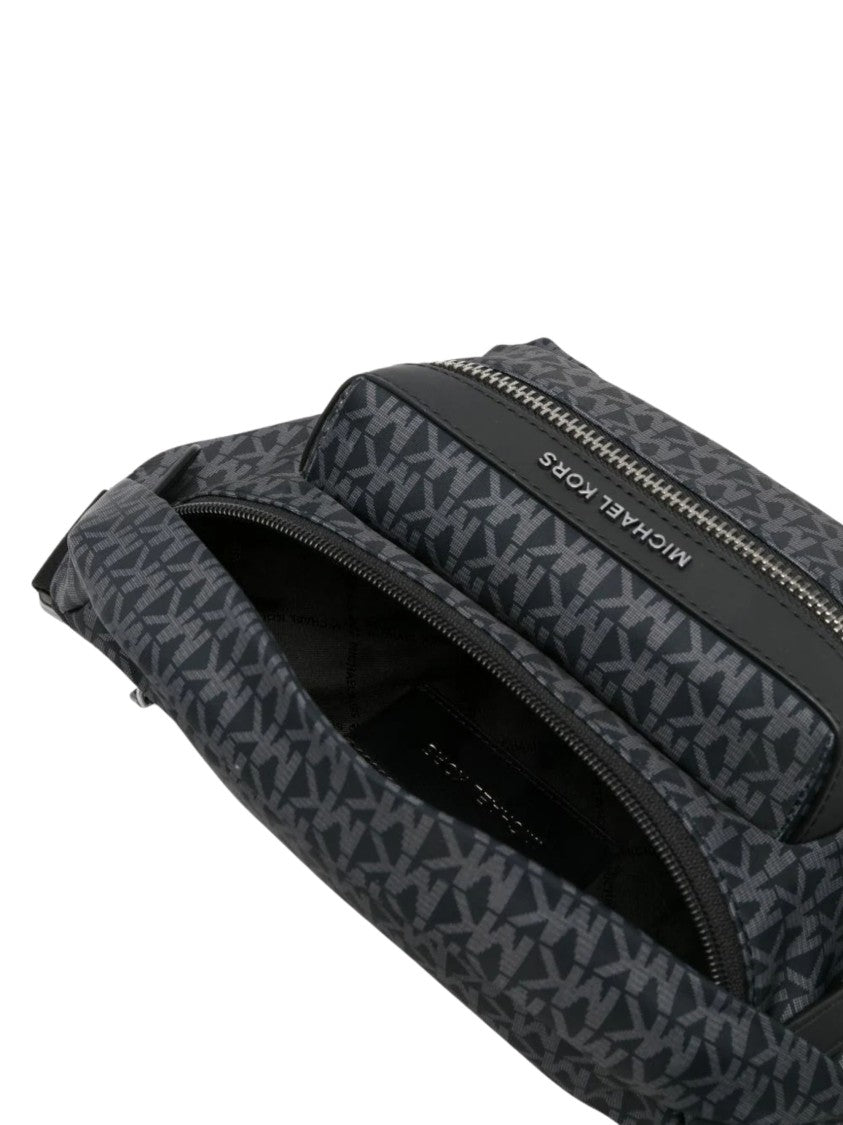 Michael Kors Structured Black Metallic Logo Pouch