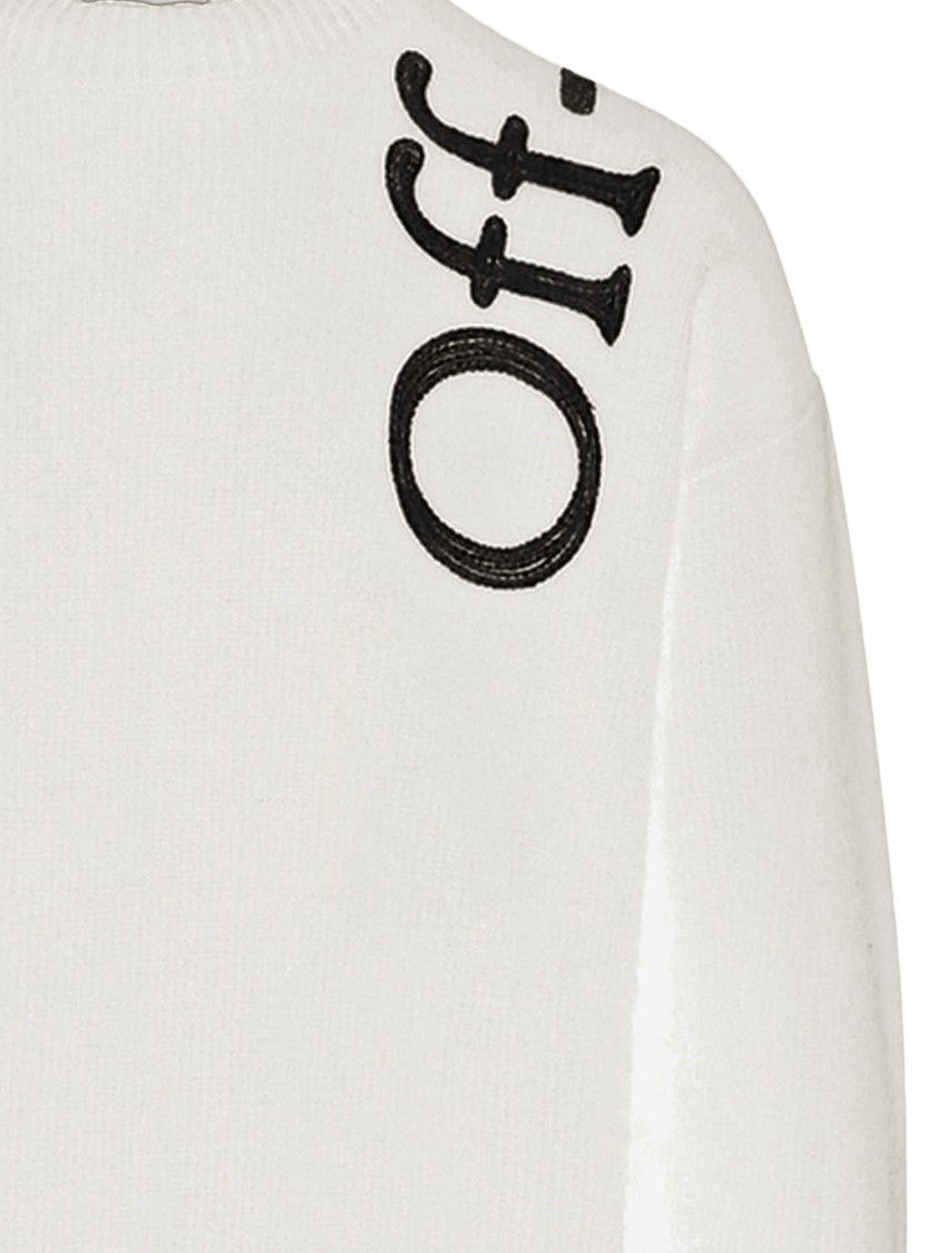 Off-White White Crew Neck Logo Print Wool-Blend Sweater