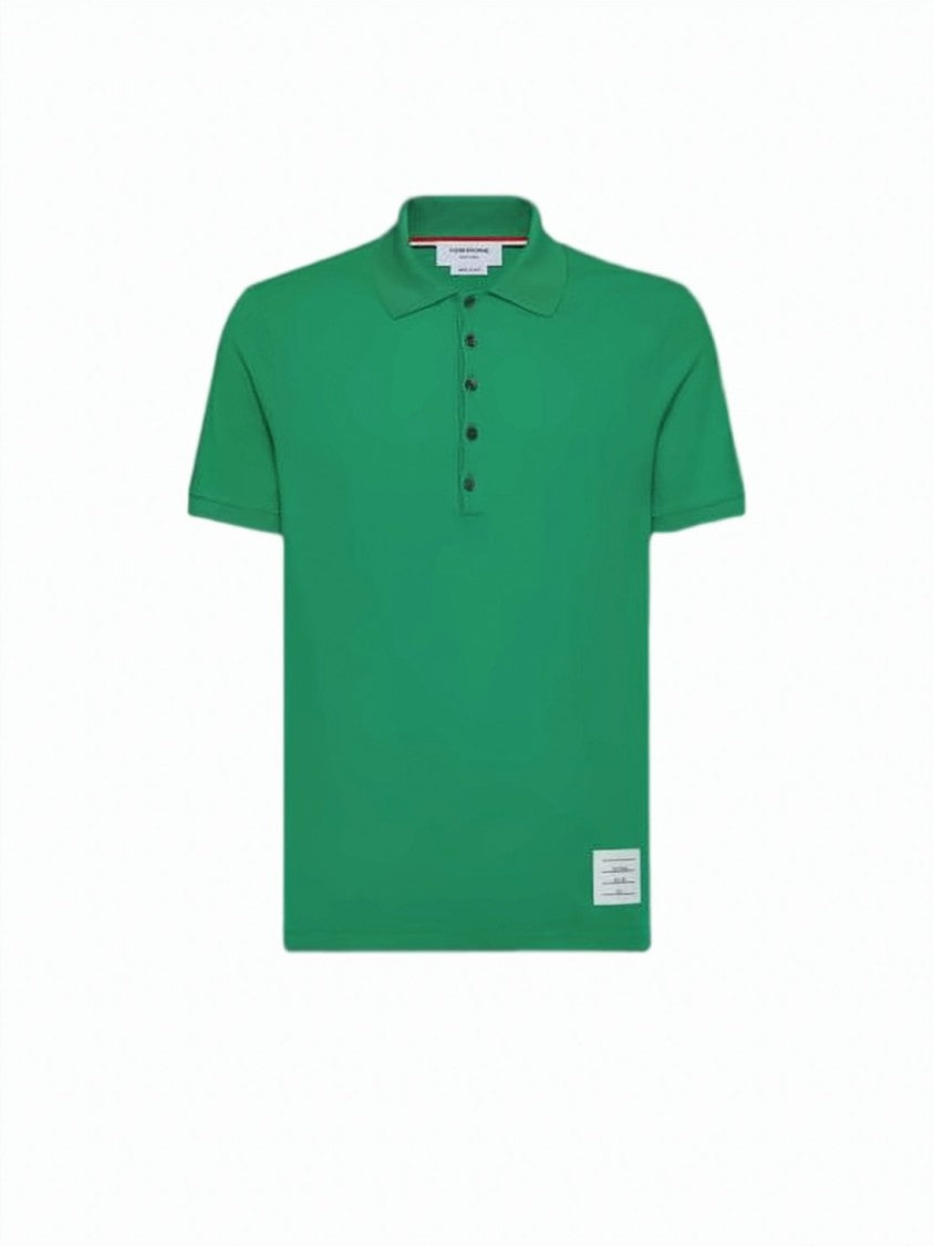 Thom Browne Tailored Green Short-Sleeve Polo With Classic Collar And Button Placket