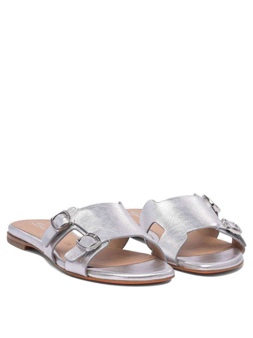 Santoni Sleek Leather Sandals With Buckle Accents
