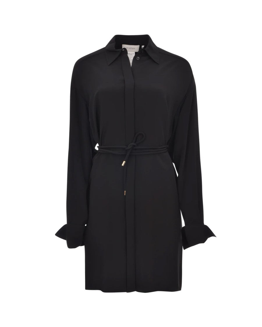 Sportmax Black Stretch Silk Shirt Dress