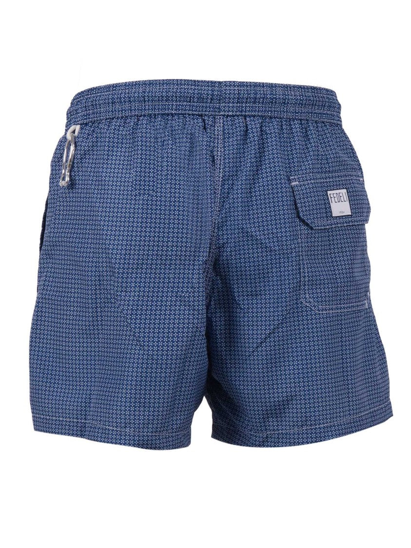 Fedeli Blue Woven Geometric Swim Shorts