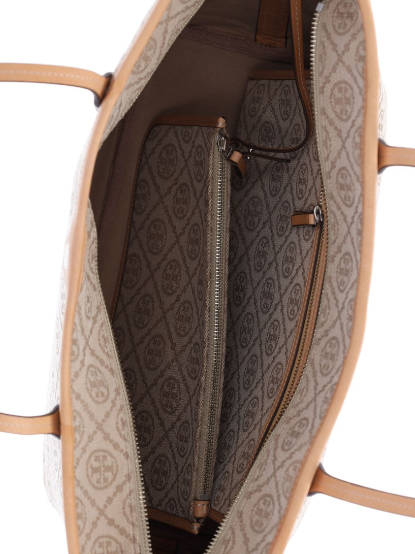 Tory Burch White T Monogram Canvas Tote Bag