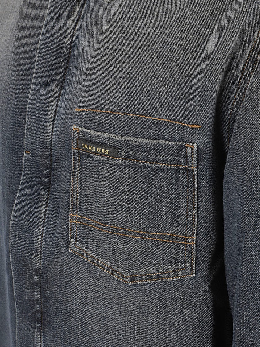 Golden Goose Faded Black Denim Long-Sleeve Shirt With Classic Collar And Boxy Fit