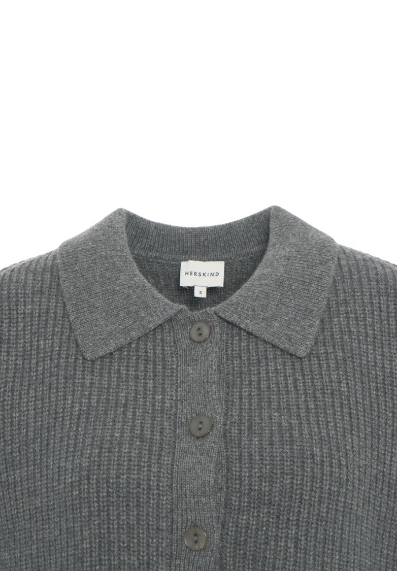 Herskind Cropped Cardigan With Classic Collar And Ribbed Texture