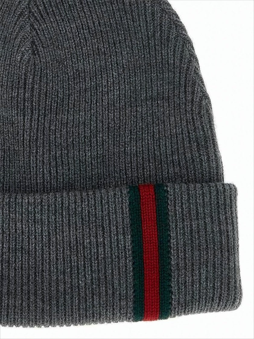 Gucci Ribbed Knit Beanie With Vertical Stripe Detail