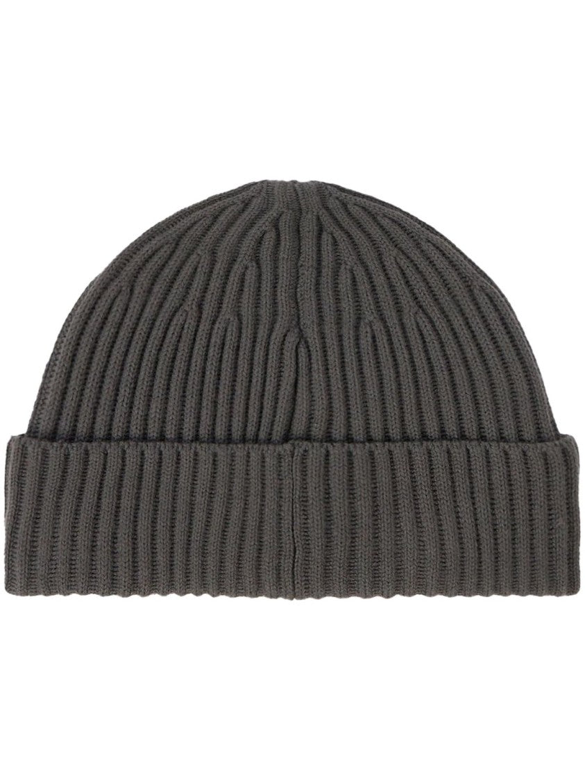 Stone Island Ribbed Knit Wool Beanie With Folded Cuff