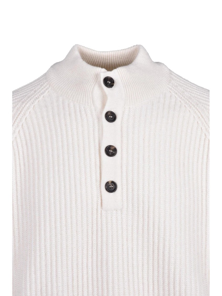 Hawico White Ribbed Cashmere High Neck Sweater