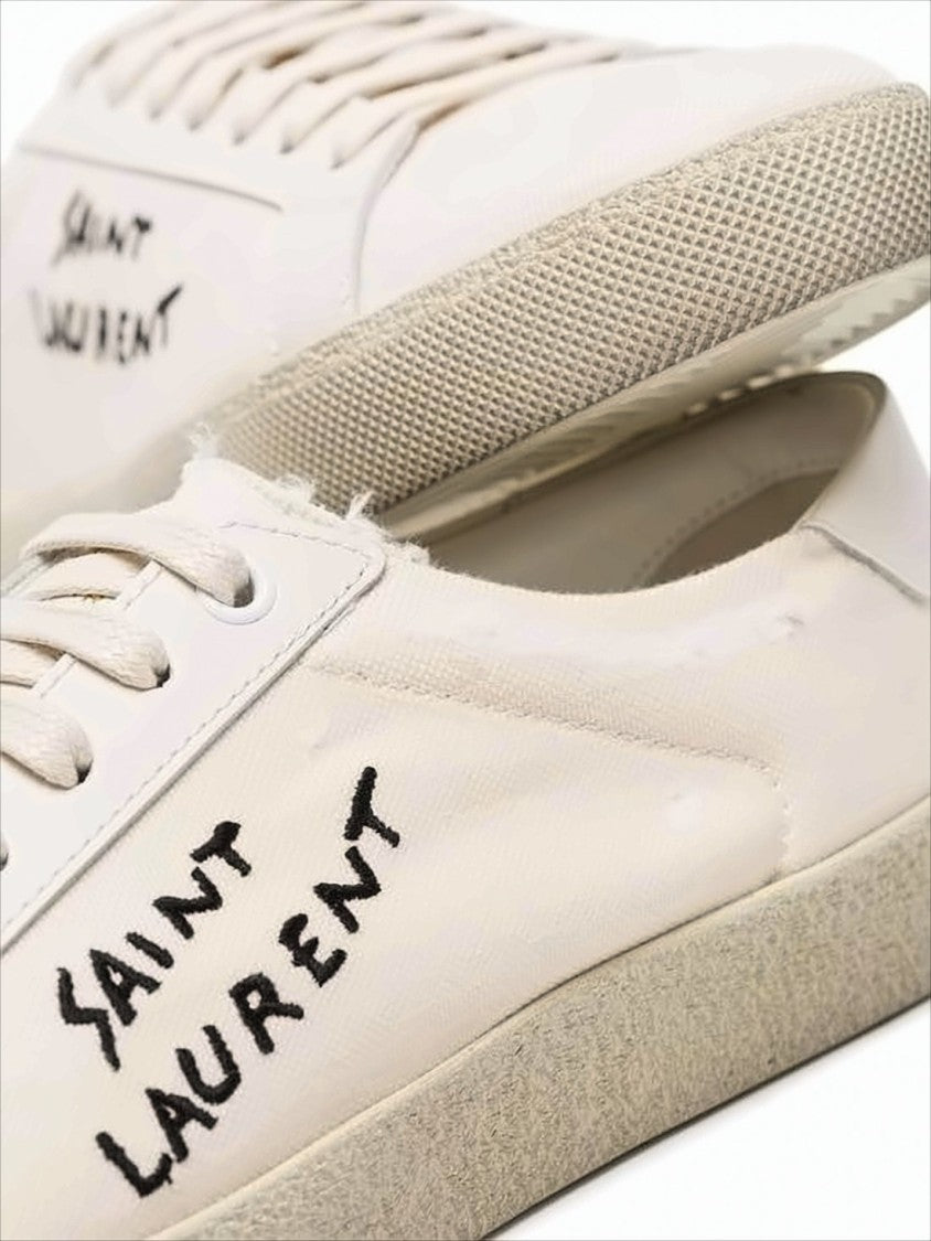 Saint Laurent Canvas And Calfskin Low-Top Sneakers With Handwritten Logo