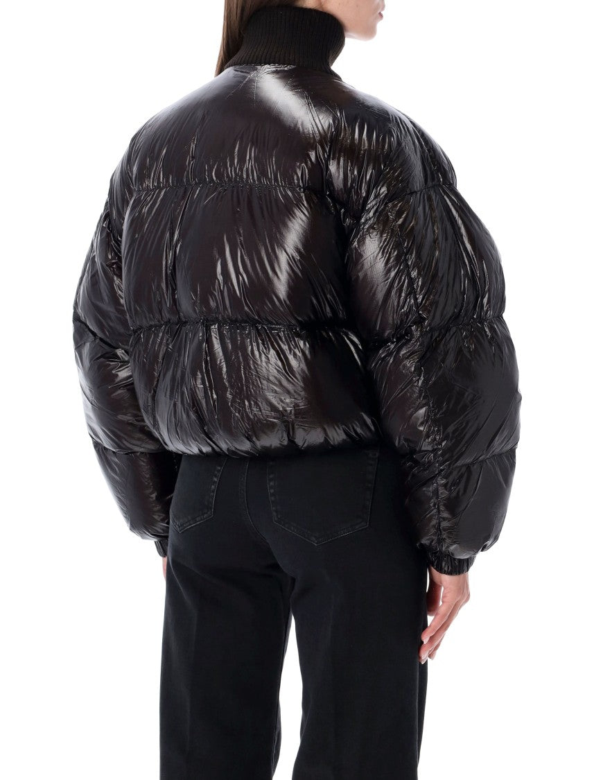 Diesel Cropped Black Puffer Jacket With Ribbed High Collar