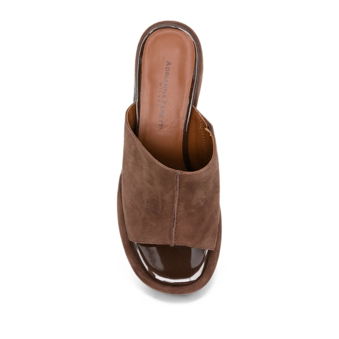 Adrianna Feretti Brown Open-Toe Mid-Height Block Heel Suede Mules