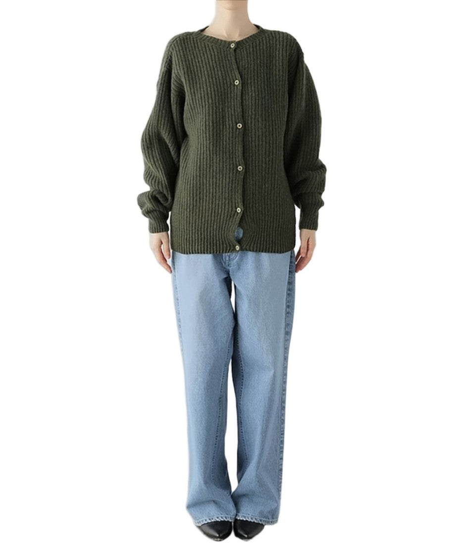 Baserange Ribbed Knit Cardigan With Button-Down Front