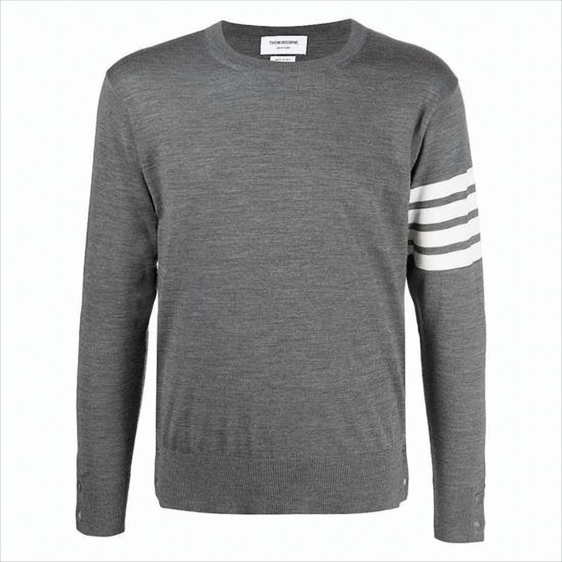 Thom Browne Tailored Grey Crew Neck Sweater With Horizontal Stripes