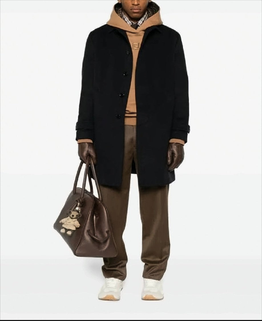 Lardini Minimalist Black Wool Coat With Classic Collar