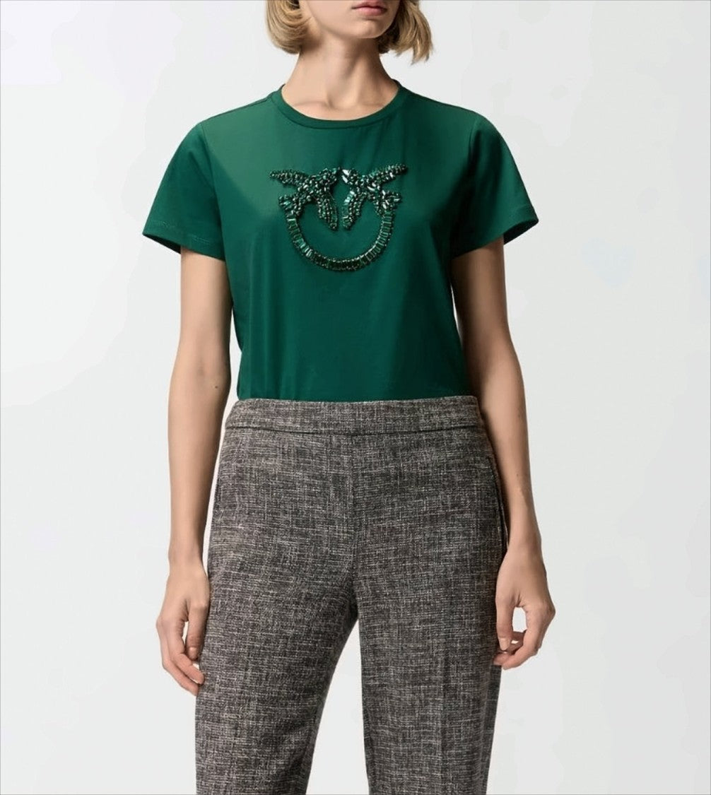 Pinko Crewneck T-Shirt With Hand-Embroidered Love Birds Logo