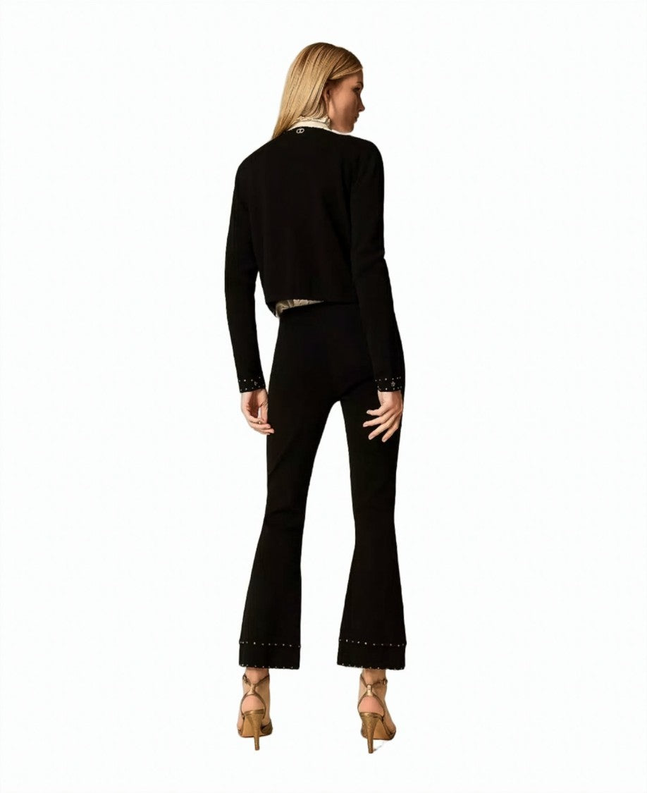 Twin-Set Viscose-Blend Rhinestone Studded Flared Pants