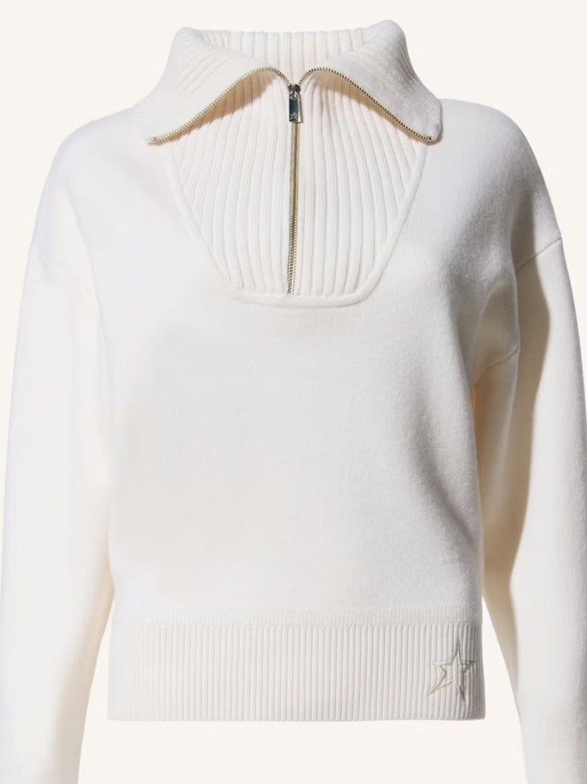 Perfect Moment White Fleece High-Collar Zip Trekking Pullover
