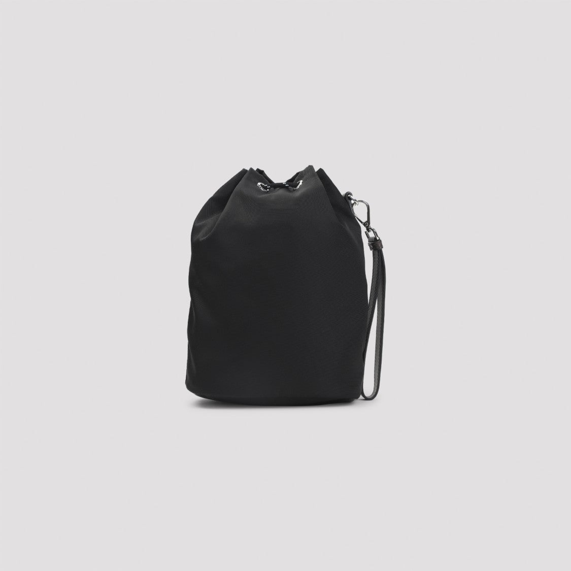 Prada Cylindrical Black Polyamide Clutch With Drawstring Closure