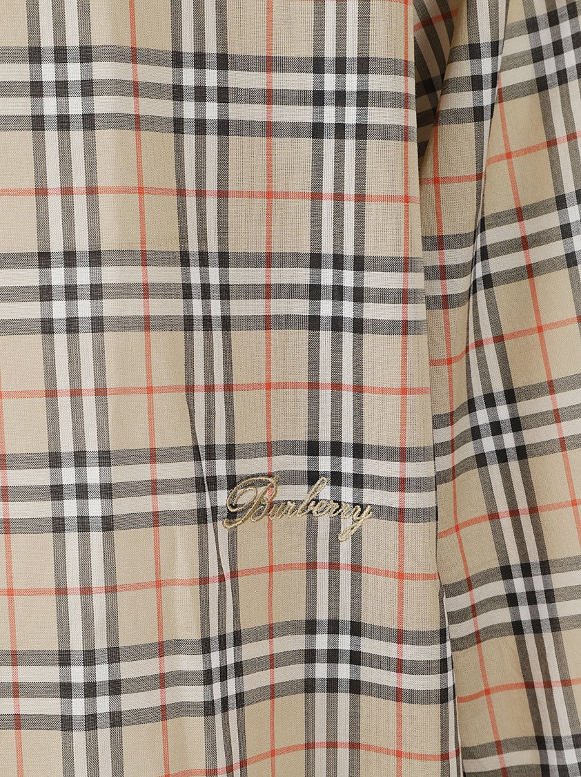 Burberry Checkered Pattern Button-Down Shirt In Beige