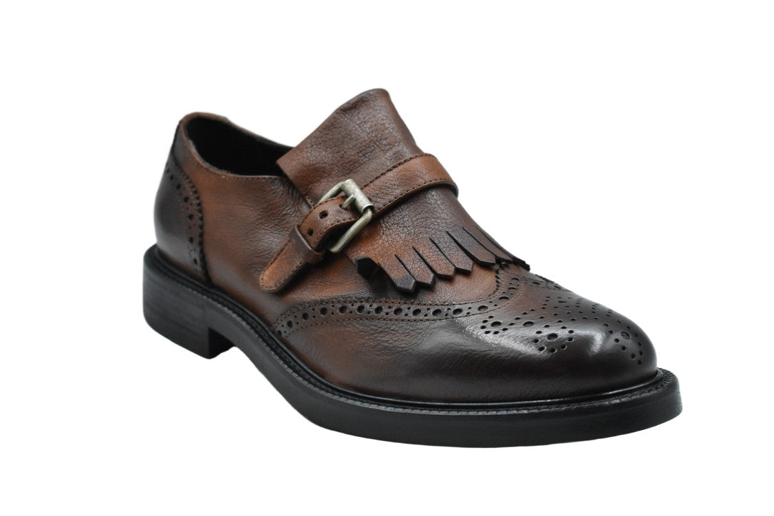 Ernesto Dolani Brown Leather Low-Cut Shoes With Fringed Flap