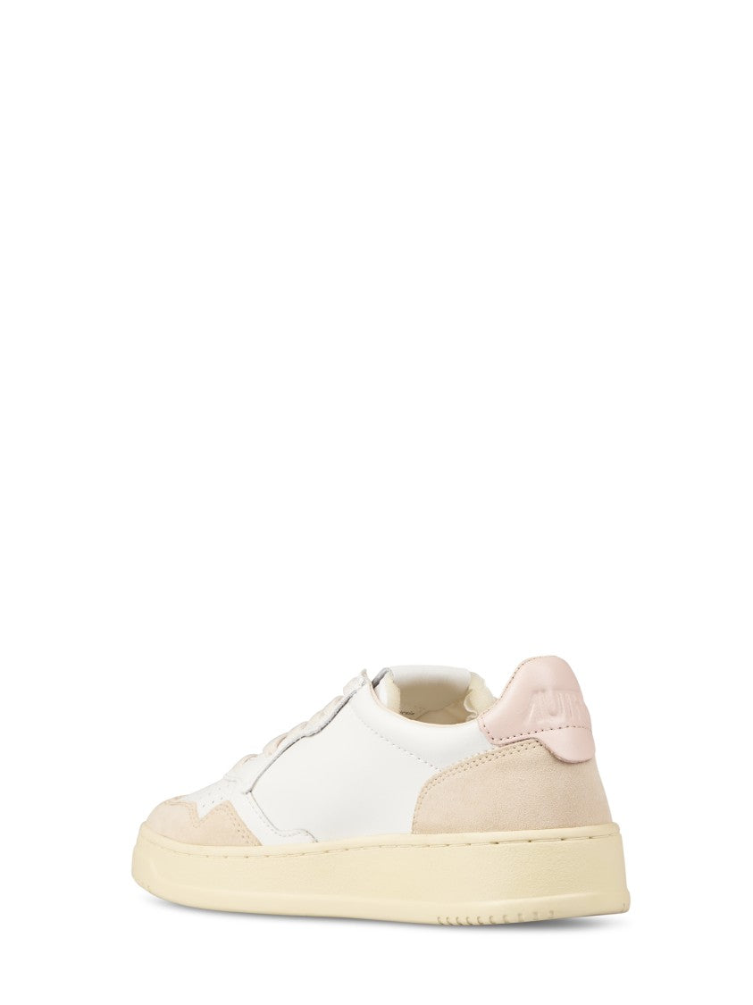 Autry Medalist Low-Top White/Powder Pink Suede Leather Sneakers