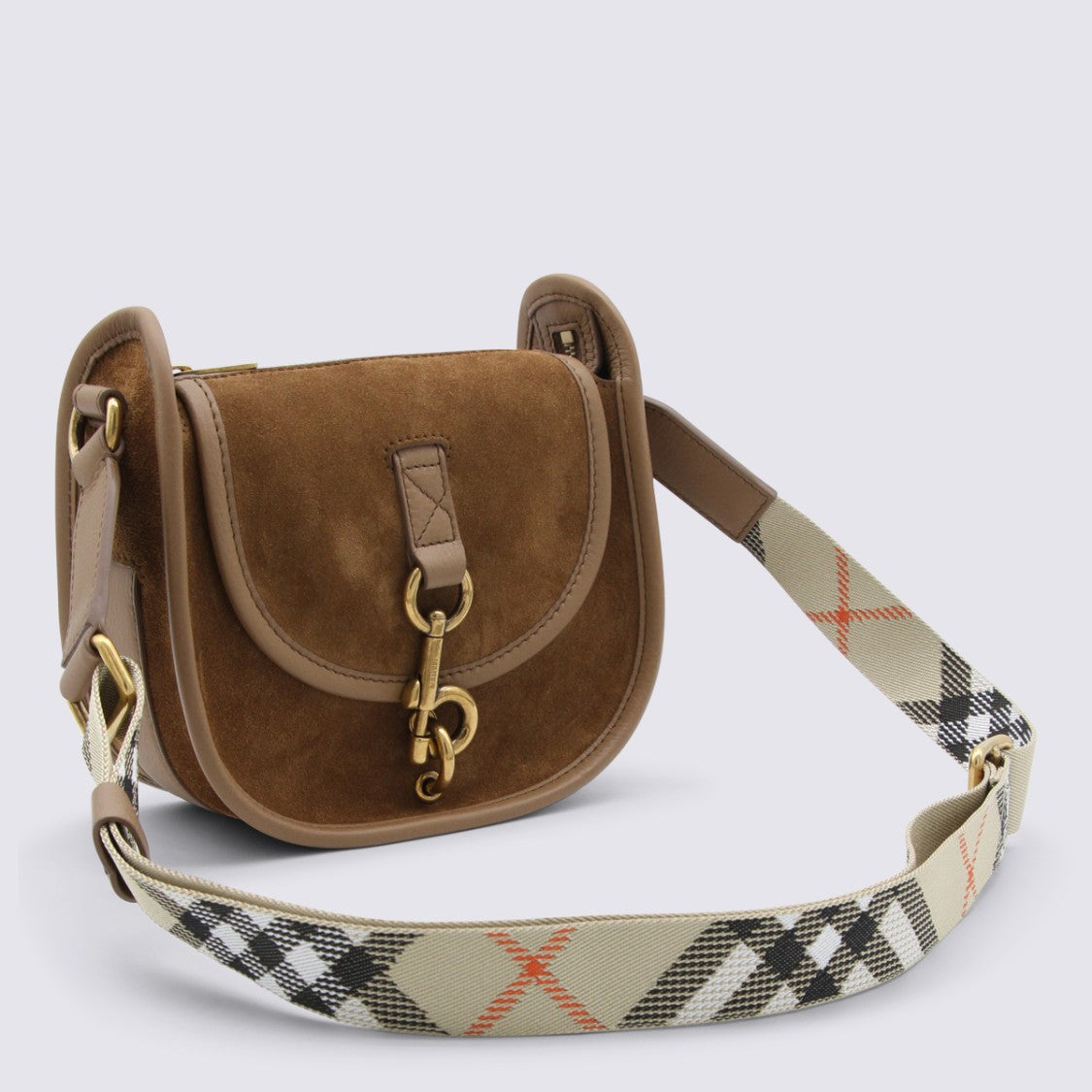 Burberry Suede Saddle Bag With Check Strap
