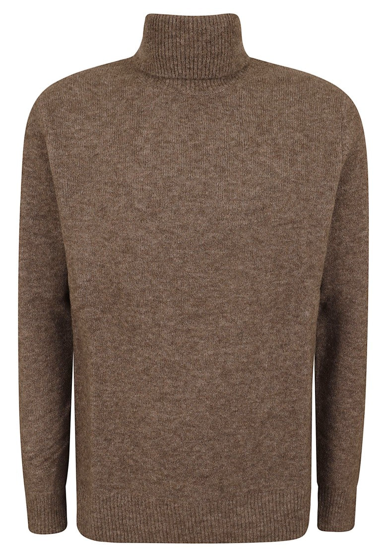 Ballantyne Roll Neck Brown Knit Pullover With Ribbed Details