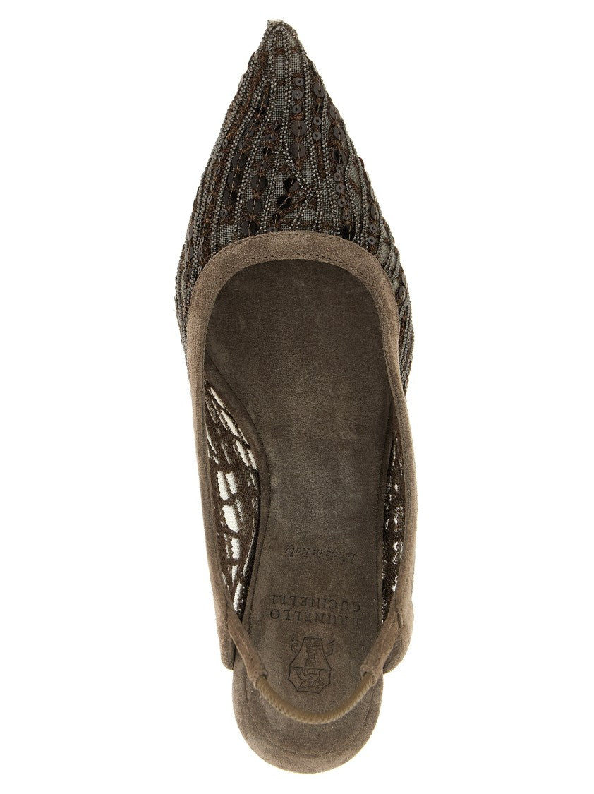 Brunello Cucinelli 'City Glistening Abstract Embroidery' Slingback