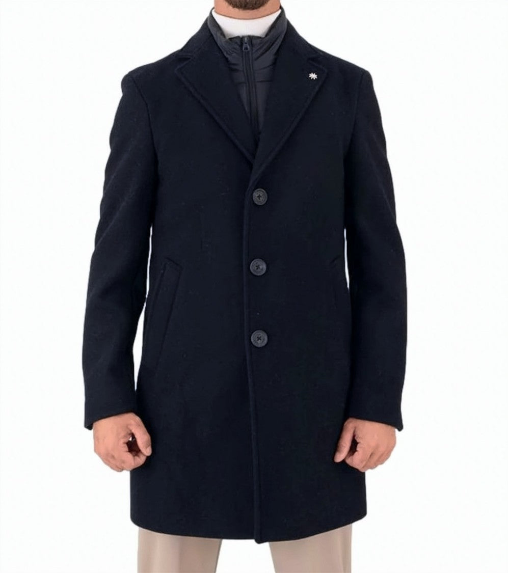 Manuel Ritz Three-Button Black Wool Blend Coat