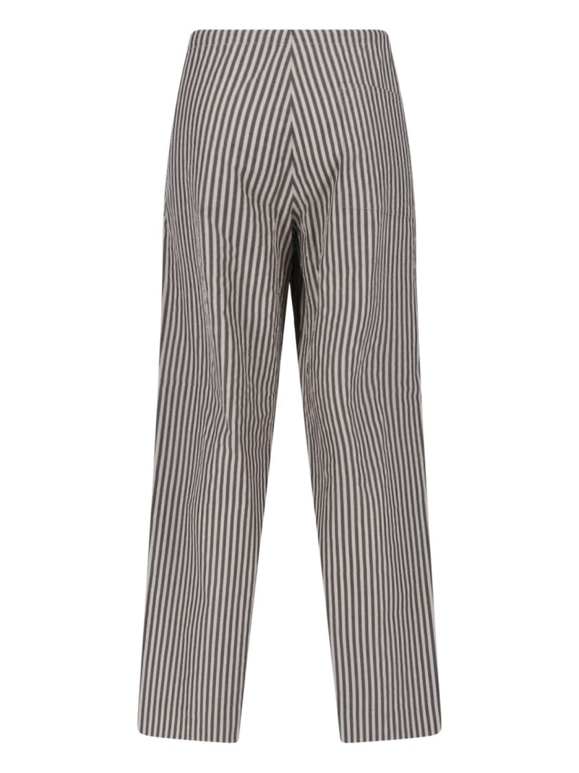 Kaptain Sunshine Black/Beige Vertical Striped Straight-Leg Trousers