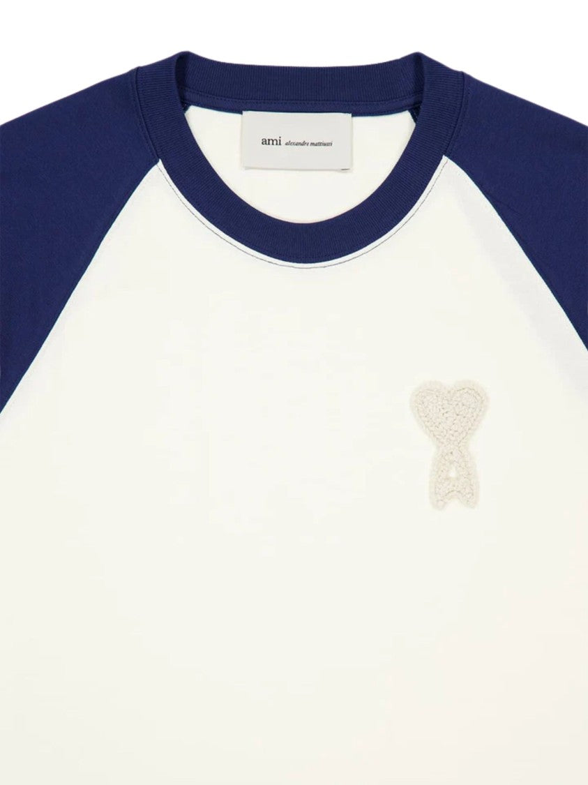 Ami Paris Crew Neck T-Shirt With Heart Logo And Contrasting Sleeves