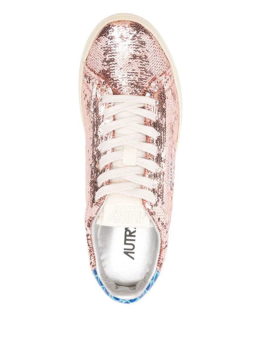 Autry Metallic Rose Gold Sneakers With Textured Scale Pattern