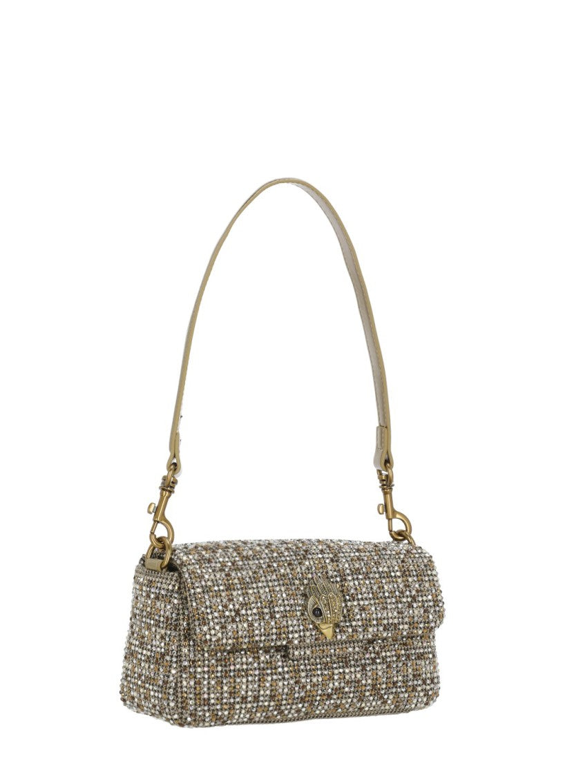 Kurt Geiger Beige Textured Rhinestone Accents Mini Shoulder Bag