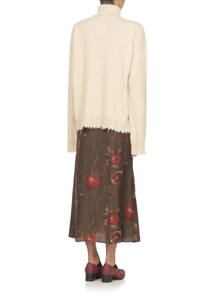 Uma Wang Beige High Neck Cashmere Sweater With Distressed Hem