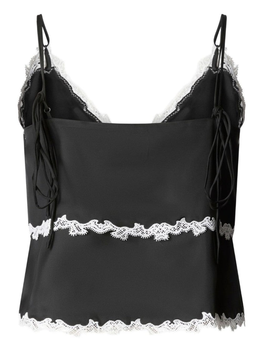 Pinko Black White Lace Trim Tank Top