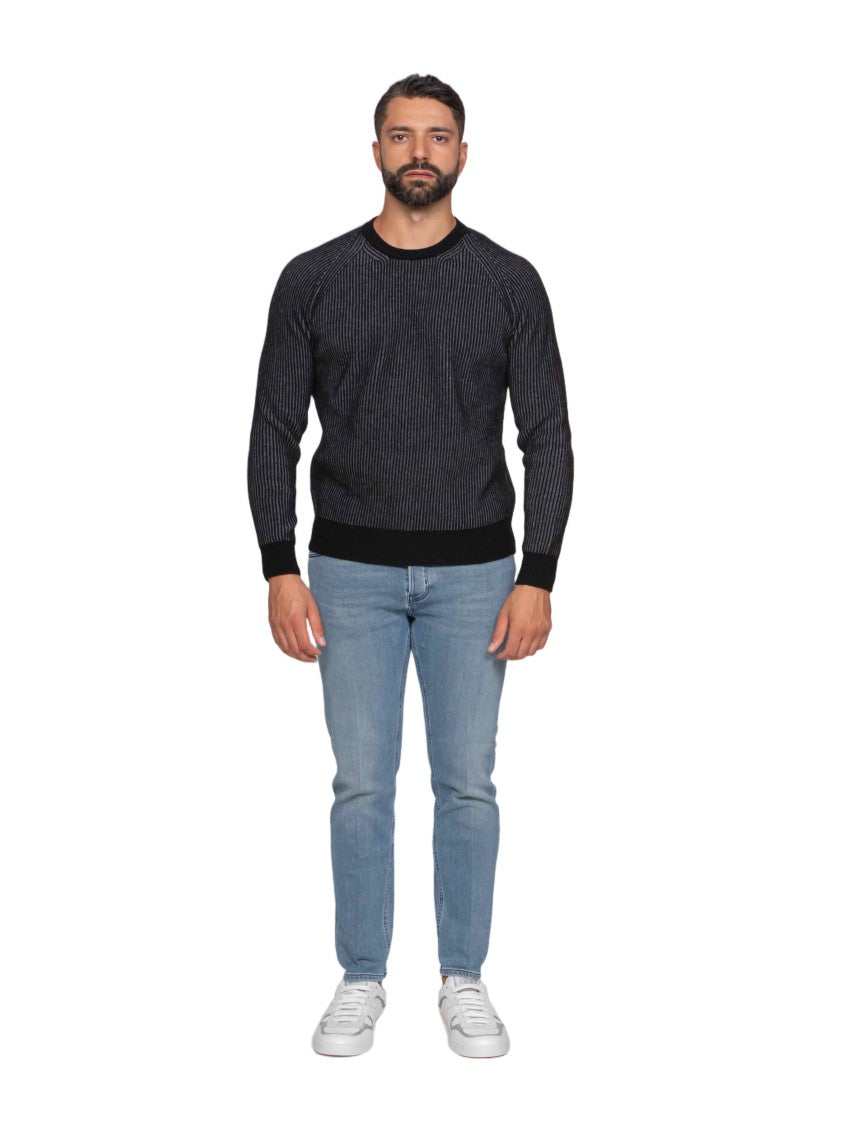 Ballantyne Tailored Ribbed Long-Sleeve Sweater With Striped Texture