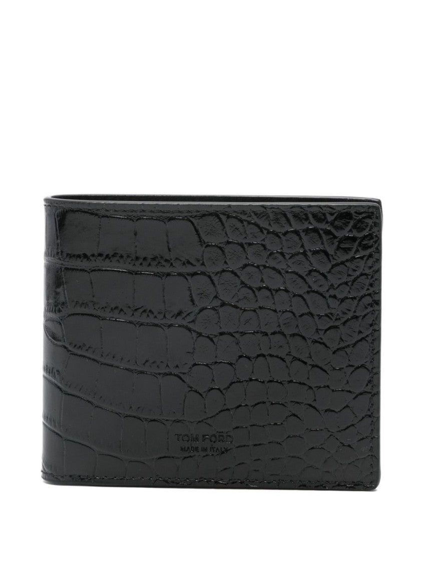 Tom Ford Bifold Wallet In Shiny Crocodile Print Leather