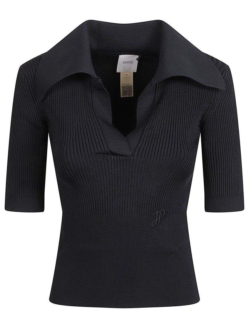 Patou Fitted Black Top With Deep V-Neckline