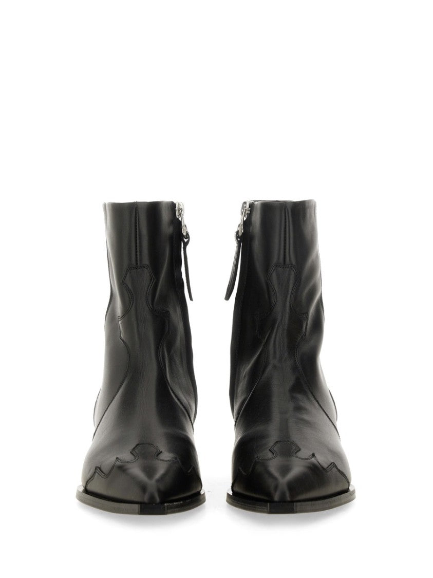 Aeydē Pointed Toe Western-Inspired Black Leather Boots