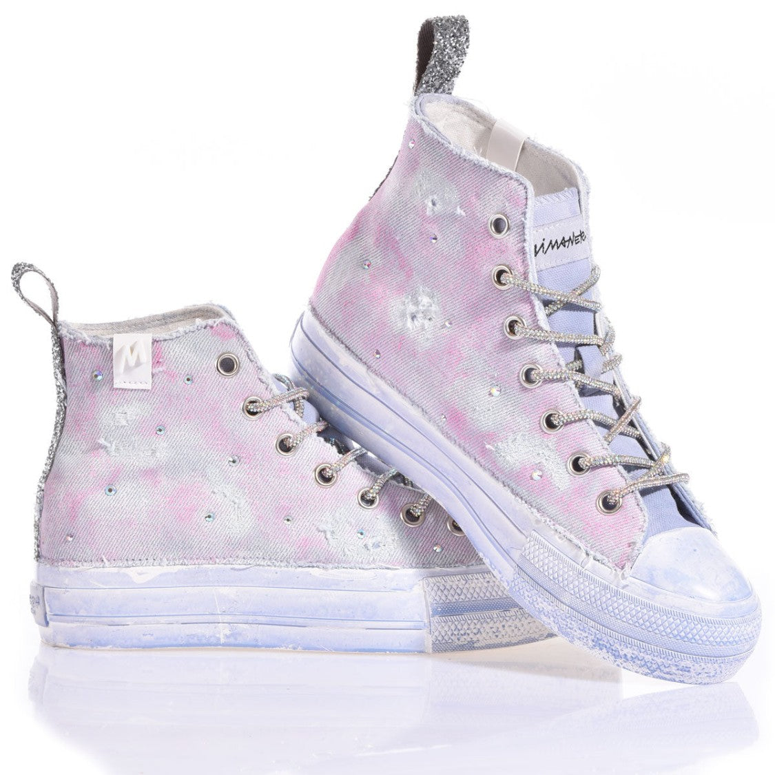 Mimanera Artisan-Crafted High-Top Sneakers Washed Denim
