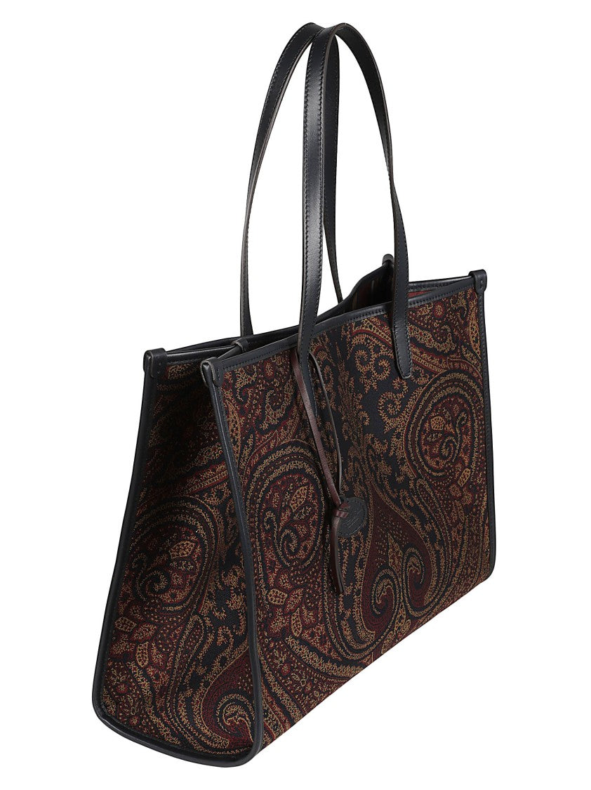 Etro Large Jacquard Tote Bag With Structured Leather Accents